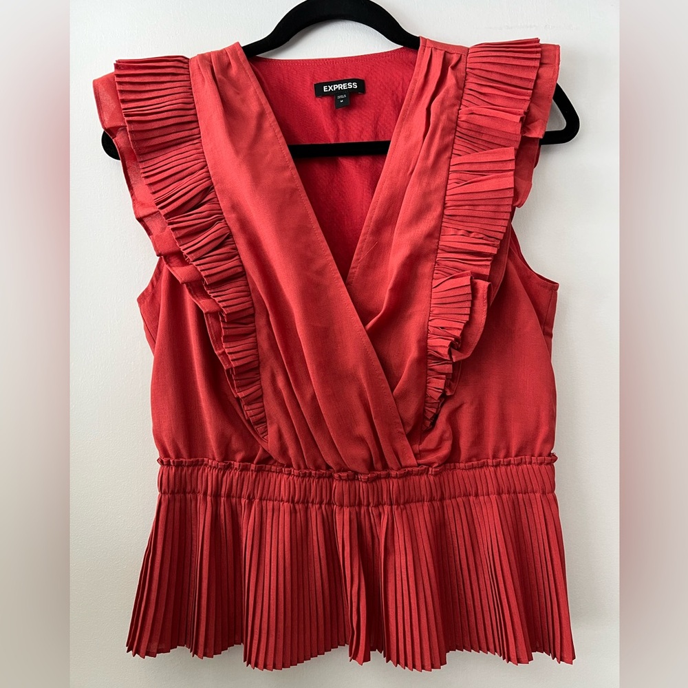 Express Vibrant Red V-Neck Top